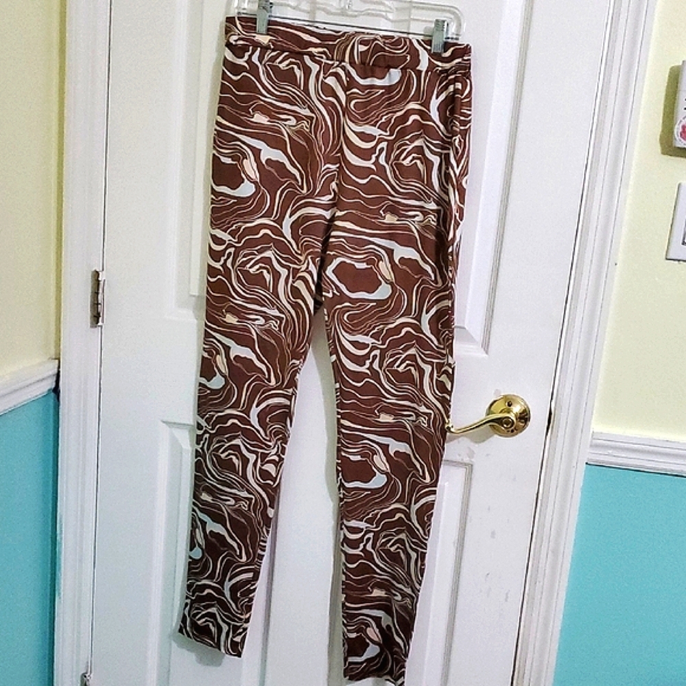 Good Time USA Funky 70s Brown & White Swirl Pattern Knit Pull On Pants